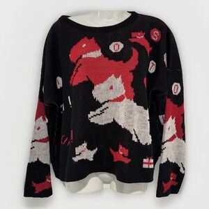 VTG Adele Knitwear Scotty Dog Sweater Women's XL Oversized Black Red Holiday USA